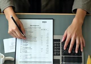 Payroll professional at work reviewing salary statements
